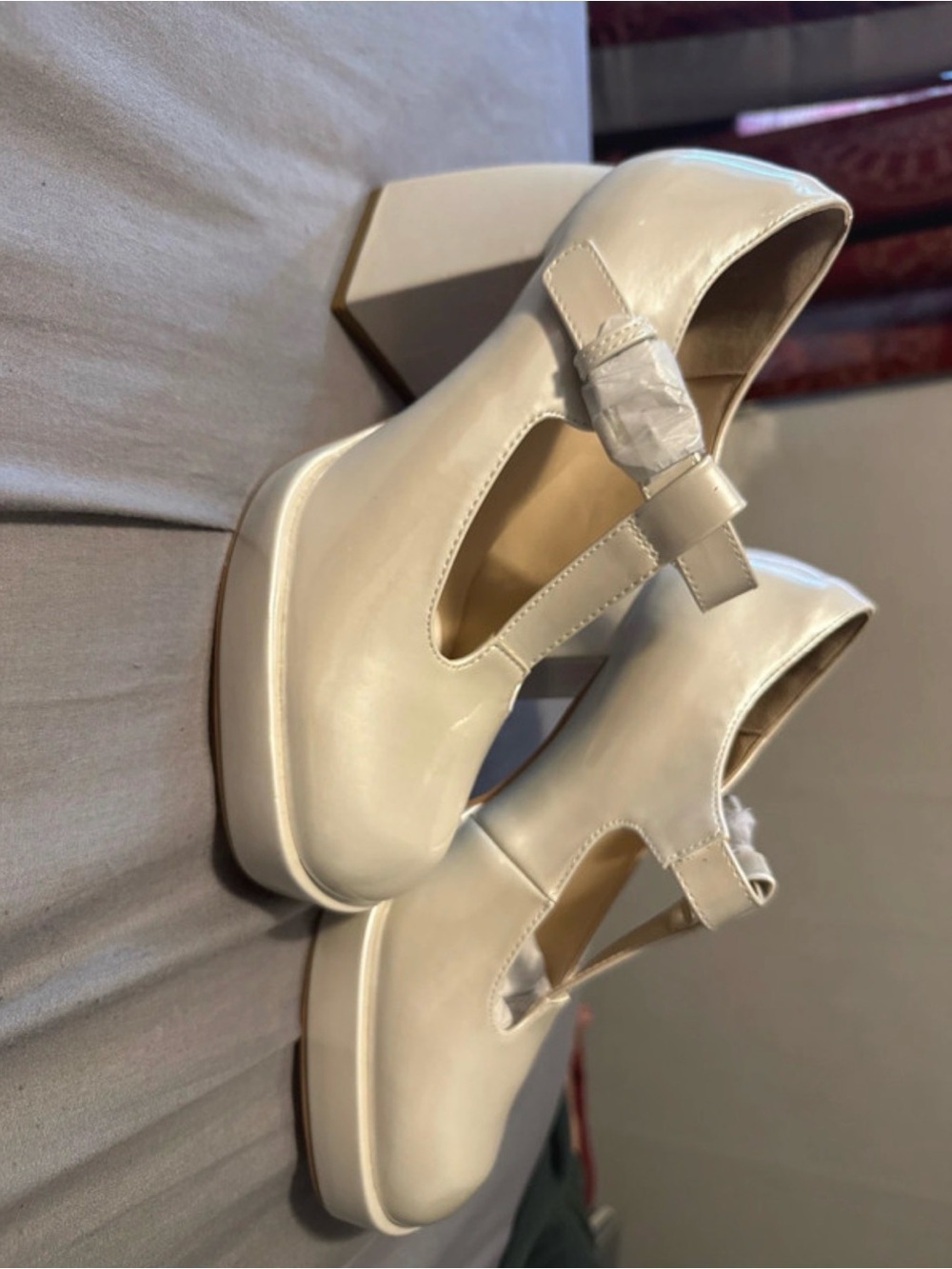 Cream T‑Strap Platform Mary Jane Heels for Women